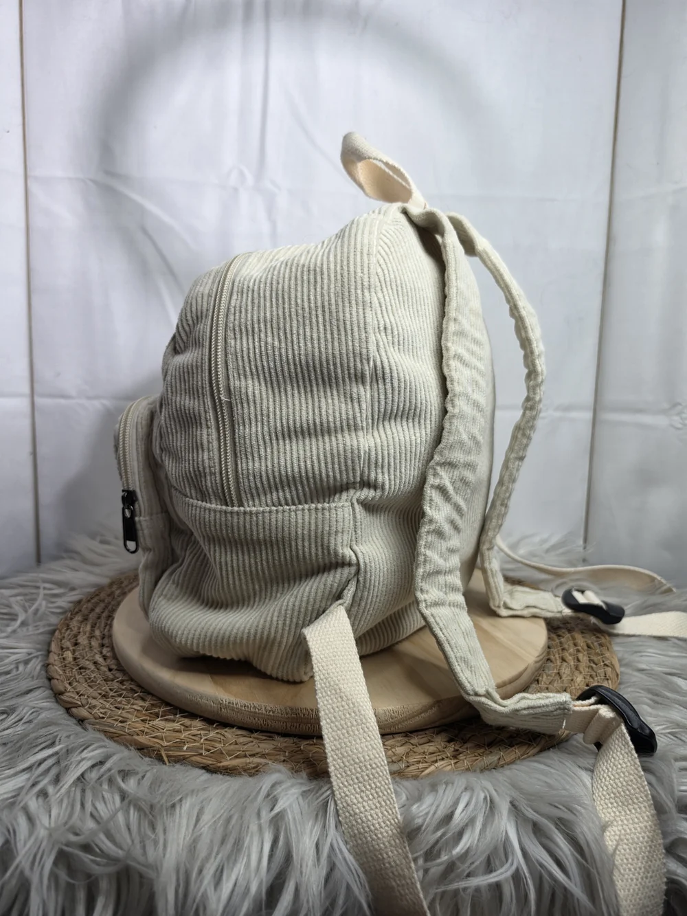 Canvas Corduroy Cream Backpack - Unbranded